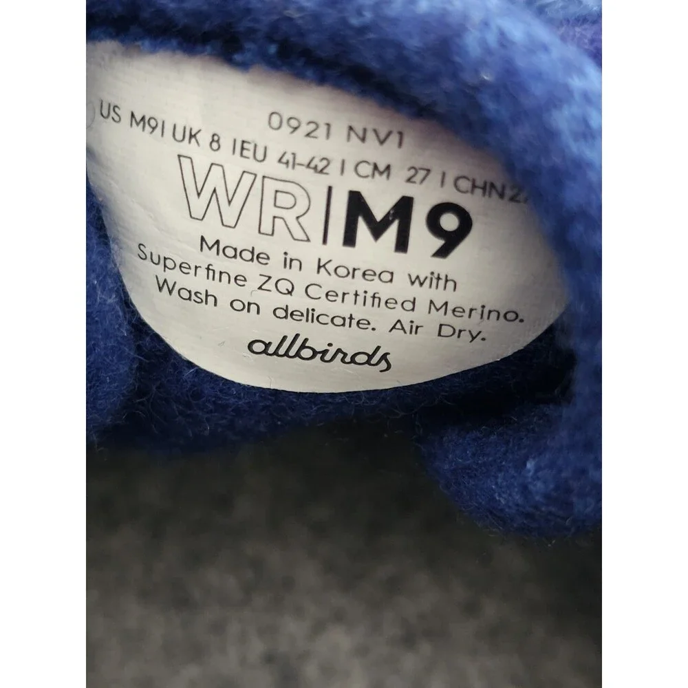 ALLBIRDS Mens WOOL RUNNERS Size 9 BLUE Embroidered Shoes NWOB